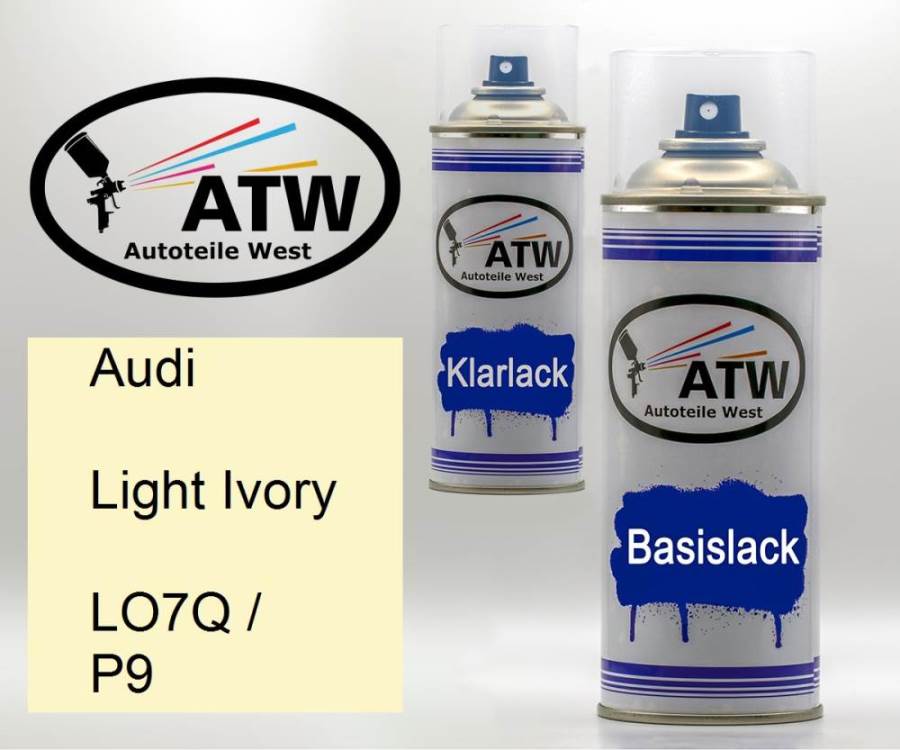 Audi, Light Ivory, LO7Q / P9: 400ml Sprühdose + 400ml Klarlack - Set, von ATW Autoteile West.